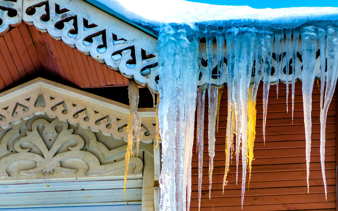 Icicles in winter and spring in a selective focus.